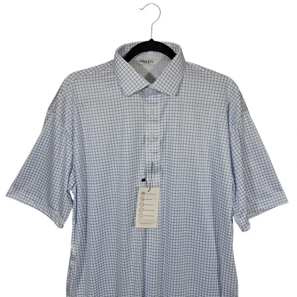 Collars & Co Mens Semi Spread Collar Polo Shirt XL Tall Thin Navy Check Office - Picture 4 of 15